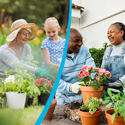 Collage of people gardening